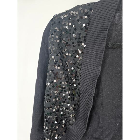 Elle Women's Black Long Sleeve Open-Front Sequin 100% Cotton Cardigan Size M - Picture 2 of 5